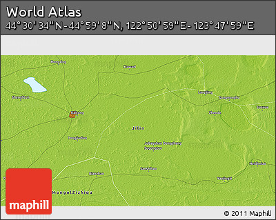 Physical 3D Map of the Area around 44° 44' 51" N, 123° 19' 29" E