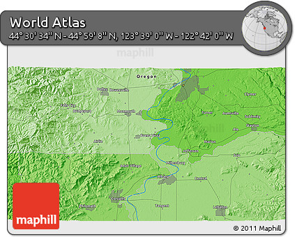 Political 3D Map of the Area around 44° 44' 51" N, 123° 10' 30" W