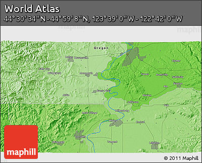 Political 3D Map of the Area around 44° 44' 51" N, 123° 10' 30" W