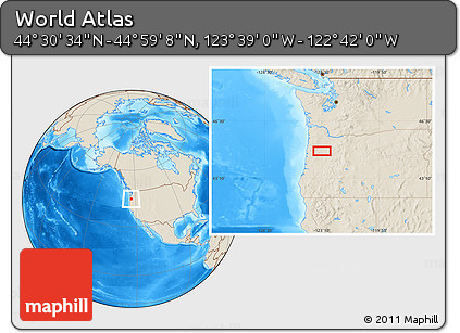 Shaded Relief Location Map of the Area around 44° 44' 51" N, 123° 10' 30" W