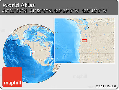 Shaded Relief Location Map of the Area around 44° 44' 51" N, 123° 10' 30" W