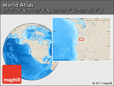 Shaded Relief Location Map of the Area around 44° 44' 51" N, 123° 10' 30" W