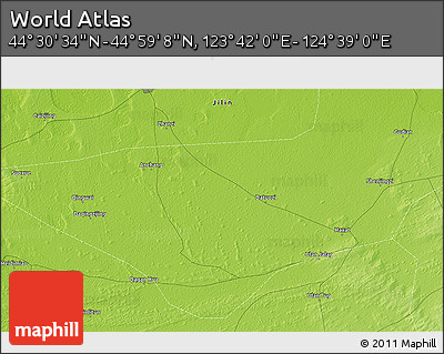 Physical 3D Map of the Area around 44° 44' 51" N, 124° 10' 30" E