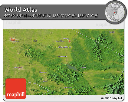 Satellite 3D Map of the Area around 44° 44' 51" N, 127° 34' 30" E