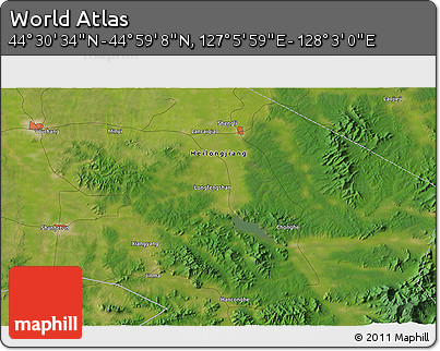 Satellite 3D Map of the Area around 44° 44' 51" N, 127° 34' 30" E
