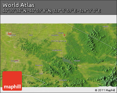 Satellite 3D Map of the Area around 44° 44' 51" N, 127° 34' 30" E