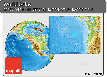Physical Location Map of the Area around 44° 44' 51" N, 127° 25' 30" W
