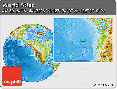 Physical Location Map of the Area around 44° 44' 51" N, 127° 25' 30" W