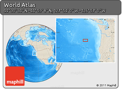 Shaded Relief Location Map of the Area around 44° 44' 51" N, 127° 25' 30" W