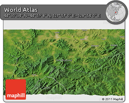 Satellite 3D Map of the Area around 44° 44' 51" N, 128° 25' 30" E