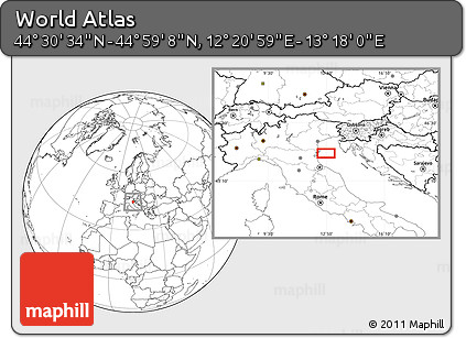 Blank Location Map of the Area around 44° 44' 51" N, 12° 49' 29" E