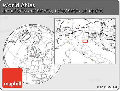Blank Location Map of the Area around 44° 44' 51" N, 12° 49' 29" E