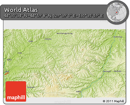 Physical 3D Map of the Area around 44° 44' 51" N, 130° 7' 30" E