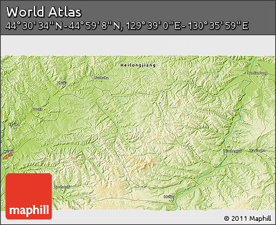 Physical 3D Map of the Area around 44° 44' 51" N, 130° 7' 30" E