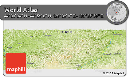 Physical Panoramic Map of the Area around 44° 44' 51" N, 130° 7' 30" E