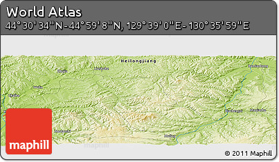 Physical Panoramic Map of the Area around 44° 44' 51" N, 130° 7' 30" E