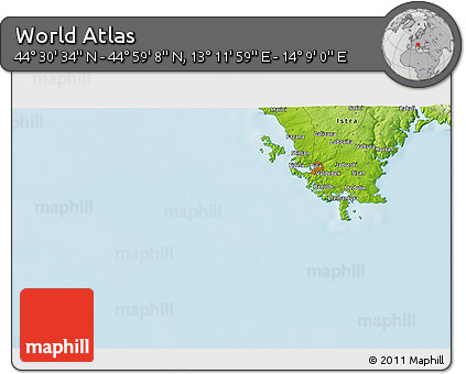 Physical 3D Map of the Area around 44° 44' 51" N, 13° 40' 30" E