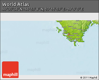 Physical 3D Map of the Area around 44° 44' 51" N, 13° 40' 30" E