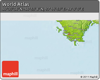 Physical 3D Map of the Area around 44° 44' 51" N, 13° 40' 30" E