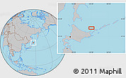 Gray Location Map of the area around 44° 44' 51" N, 145° 25' 30" E