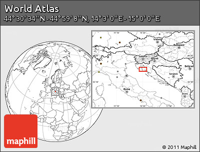 Blank Location Map of the Area around 44° 44' 51" N, 14° 31' 30" E