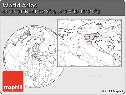 Blank Location Map of the Area around 44° 44' 51" N, 14° 31' 30" E
