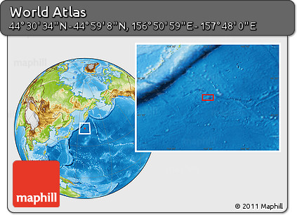 Physical Location Map of the Area around 44° 44' 51" N, 157° 19' 29" E