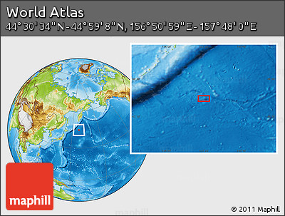 Physical Location Map of the Area around 44° 44' 51" N, 157° 19' 29" E