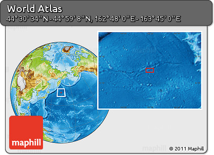 Physical Location Map of the Area around 44° 44' 51" N, 163° 16' 30" E