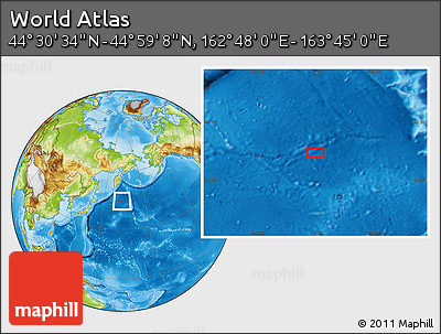 Physical Location Map of the Area around 44° 44' 51" N, 163° 16' 30" E