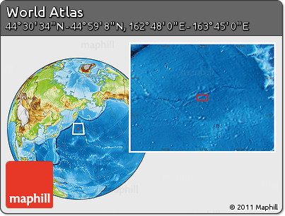 Physical Location Map of the Area around 44° 44' 51" N, 163° 16' 30" E