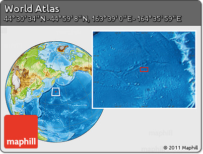 Physical Location Map of the Area around 44° 44' 51" N, 164° 7' 30" E