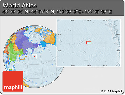 Political Location Map of the Area around 44° 44' 51" N, 164° 7' 30" E