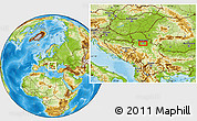 Physical Location Map of the area around 44° 44' 51" N, 20° 28' 30" E