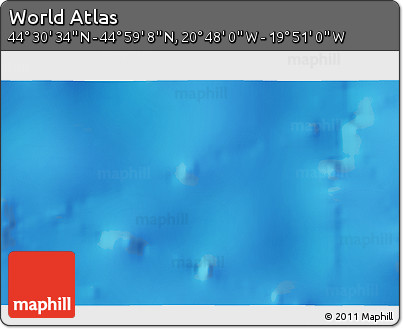 Shaded Relief 3D Map of the Area around 44° 44' 51" N, 20° 19' 30" W