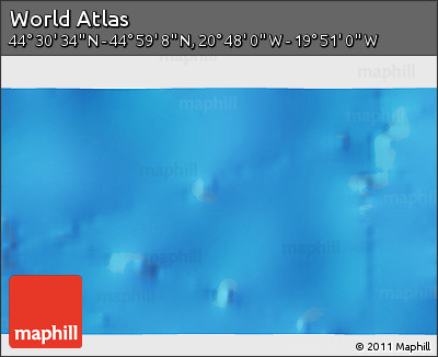 Shaded Relief 3D Map of the Area around 44° 44' 51" N, 20° 19' 30" W