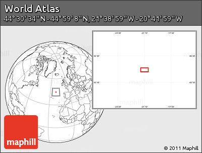 Blank Location Map of the Area around 44° 44' 51" N, 21° 10' 29" W