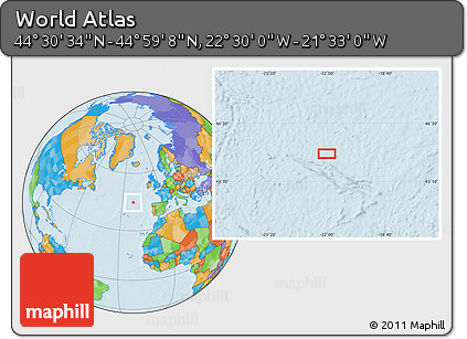 Political Location Map of the Area around 44° 44' 51" N, 22° 1' 29" W