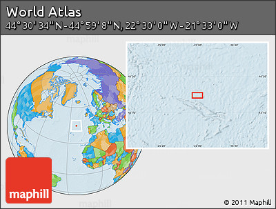 Political Location Map of the Area around 44° 44' 51" N, 22° 1' 29" W