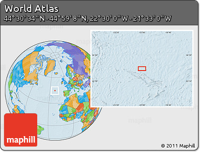 Political Location Map of the Area around 44° 44' 51" N, 22° 1' 29" W