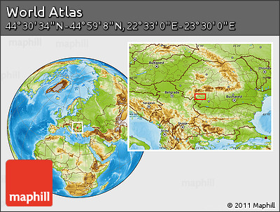 Physical Location Map of the Area around 44° 44' 51" N, 23° 1' 29" E