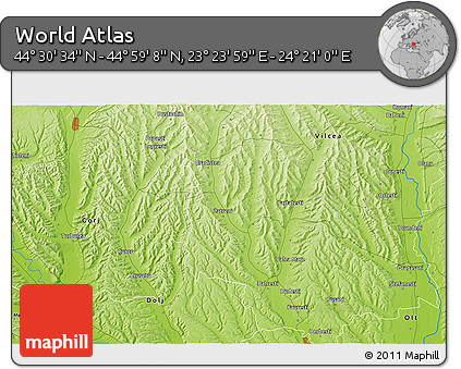 Physical 3D Map of the Area around 44° 44' 51" N, 23° 52' 30" E