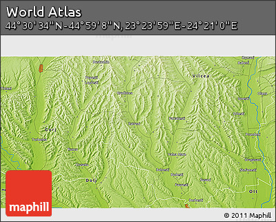 Physical 3D Map of the Area around 44° 44' 51" N, 23° 52' 30" E