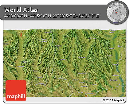 Satellite 3D Map of the Area around 44° 44' 51" N, 23° 52' 30" E