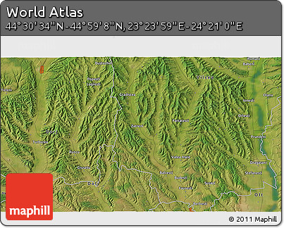 Satellite 3D Map of the Area around 44° 44' 51" N, 23° 52' 30" E