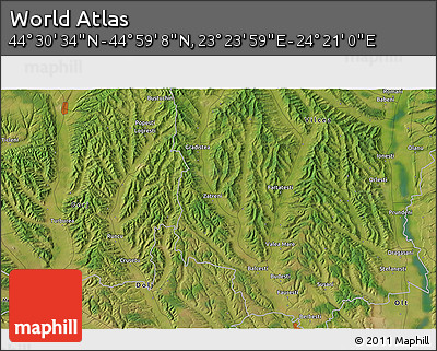 Satellite 3D Map of the Area around 44° 44' 51" N, 23° 52' 30" E