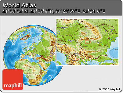 Physical Location Map of the Area around 44° 44' 51" N, 23° 52' 30" E