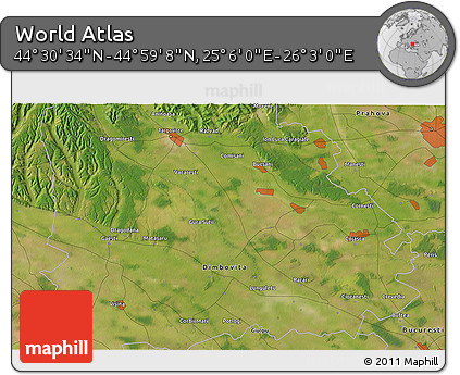 Satellite 3D Map of the Area around 44° 44' 51" N, 25° 34' 30" E