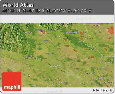 Satellite 3D Map of the Area around 44° 44' 51" N, 25° 34' 30" E