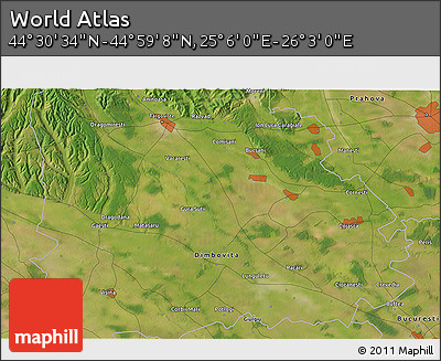 Satellite 3D Map of the Area around 44° 44' 51" N, 25° 34' 30" E